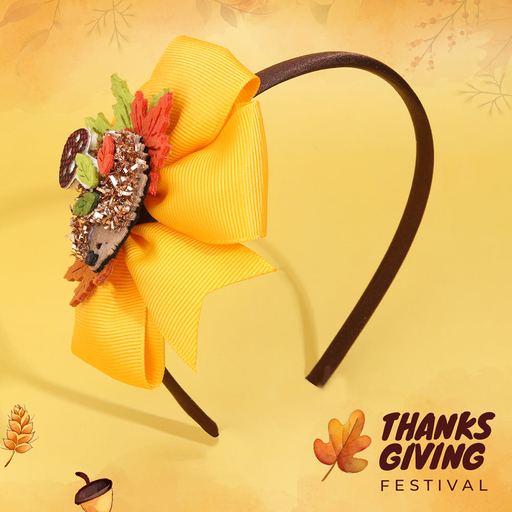 Thanksgiving Hedgehog Bow Satin Headbands