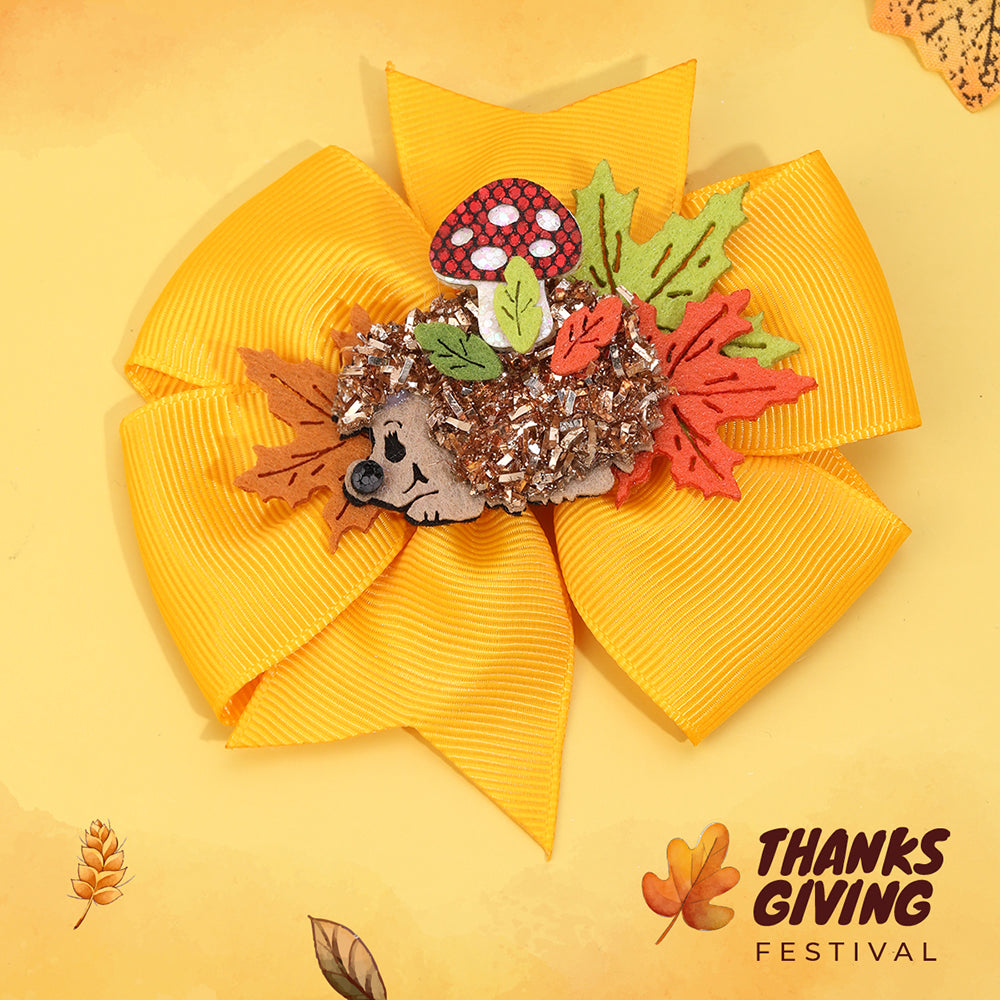 4'' Glitter Hedgehog Thanksgiving Hair Bows