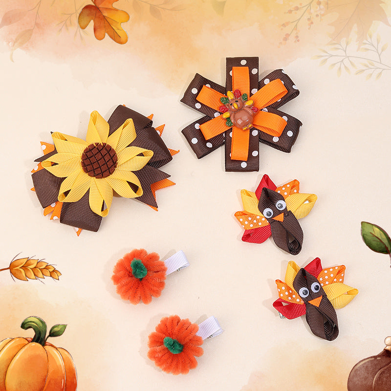 Cartoon Turkey Pumpkin Hair Bows Hair Clips