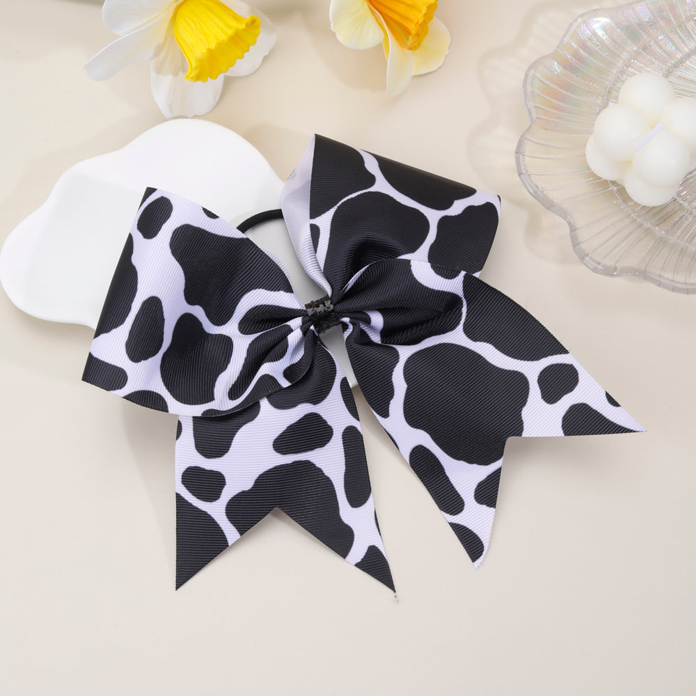 12Pcs Cow Print Cheer Bows With Ponytail Holder