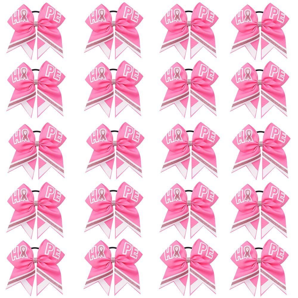 20PCS New Breast Cancer Awareness Pink Ribbon Cheer Bows