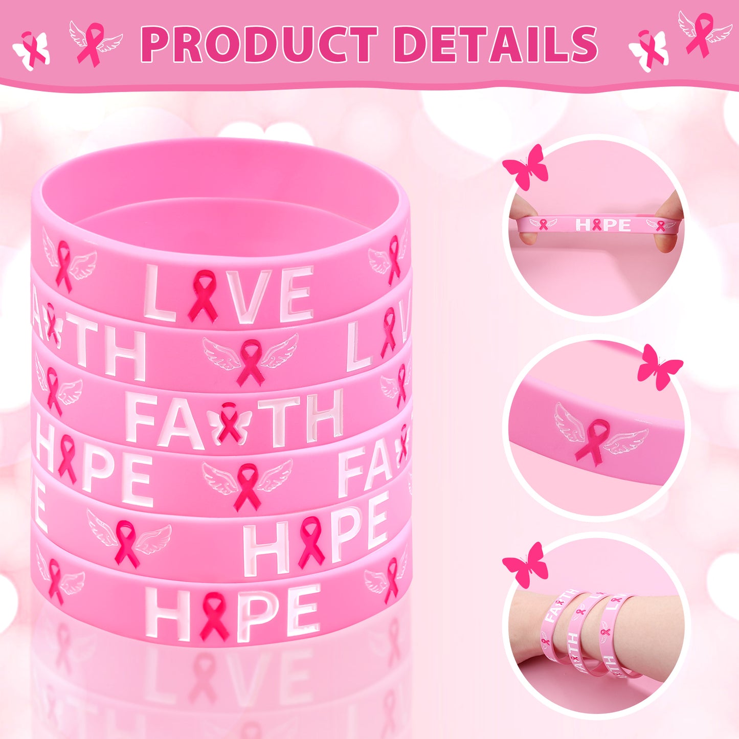 100PCS Breast Cancer Awareness Silicone Bracelets