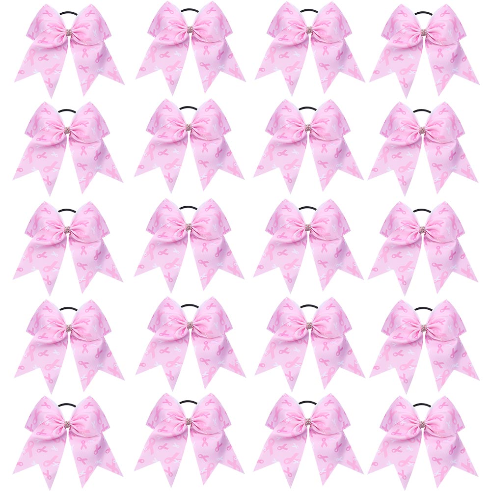 20PCS New Breast Cancer Awareness Pink Ribbon Cheer Bows