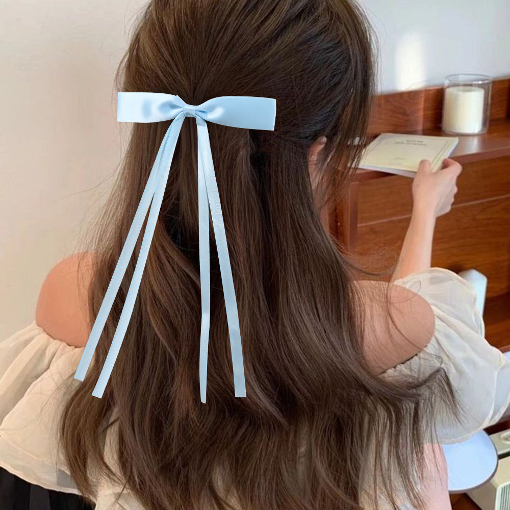6pcs Satin Hair Bow With Long Tail