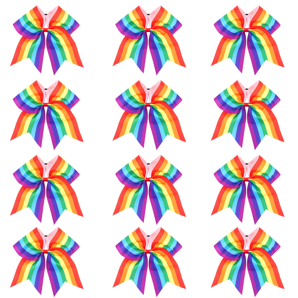 12pcs Rainbow Cheer Bows With Ponytail Holder