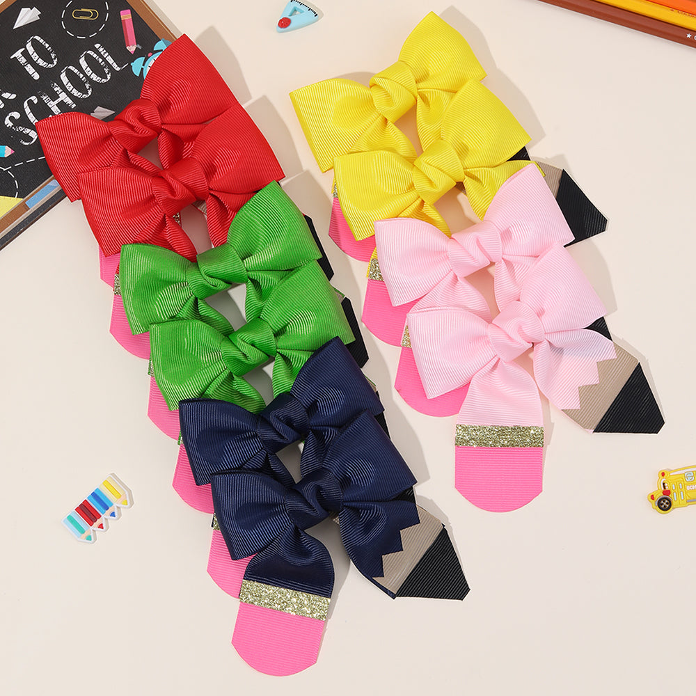 10Pcs Grosgrain Ribbon Back to School Hair Bow Clip Pencil Clip