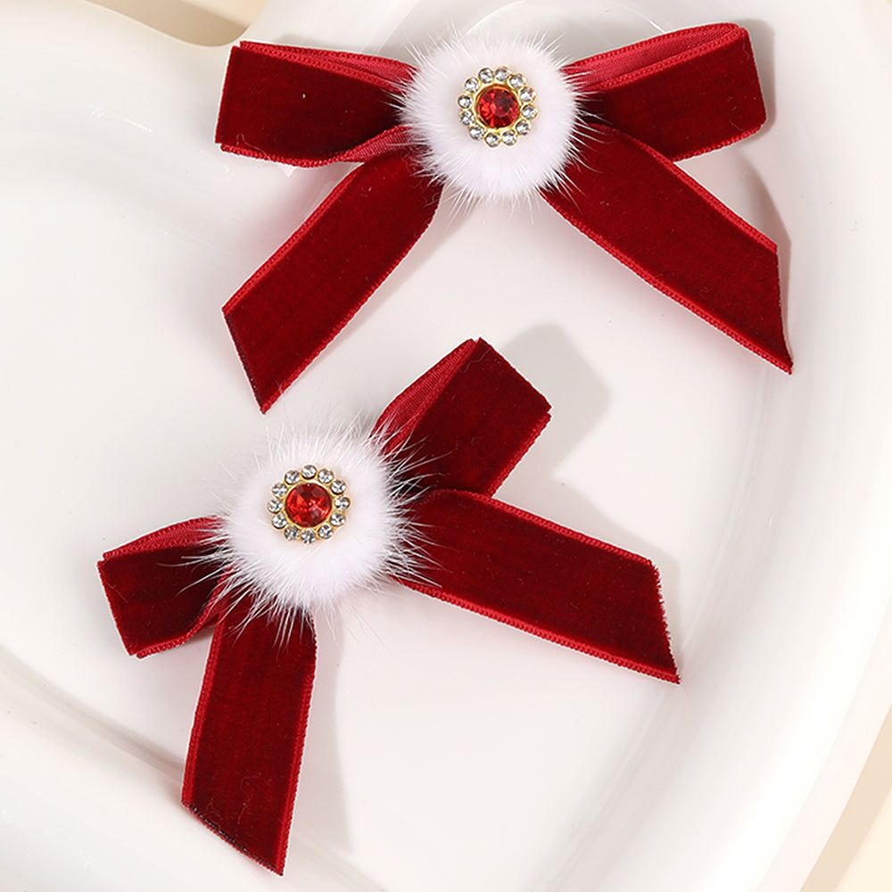 2PCS Velvet Hair Bow Clip Sparkly Rhinestone Hair Pins Girls