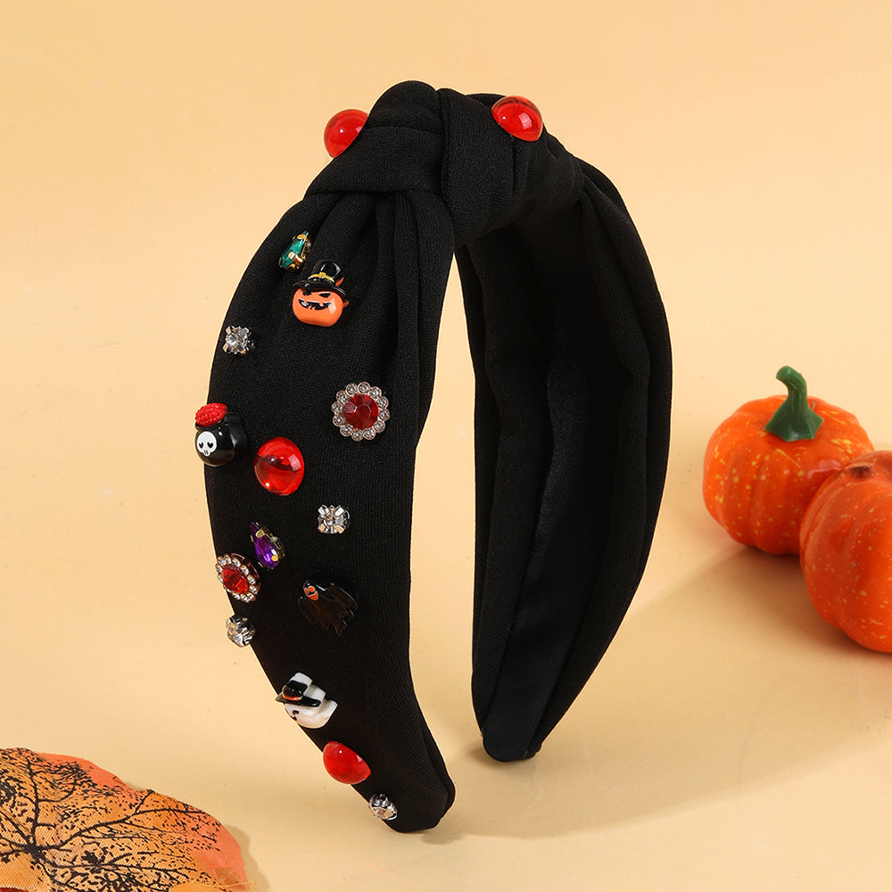 Halloween Fabric Bow Knot Headband Girls Rhinestone Halloween Hairband Women