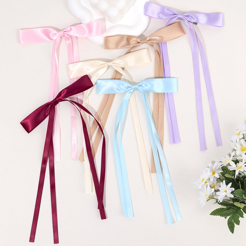 6pcs Satin Hair Bow With Long Tail