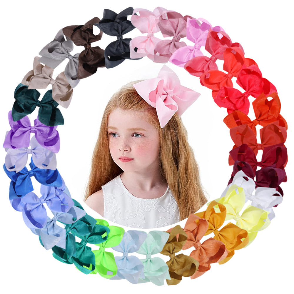 30PCS 6 inch Solid Color Grosgrain Hair Bows
