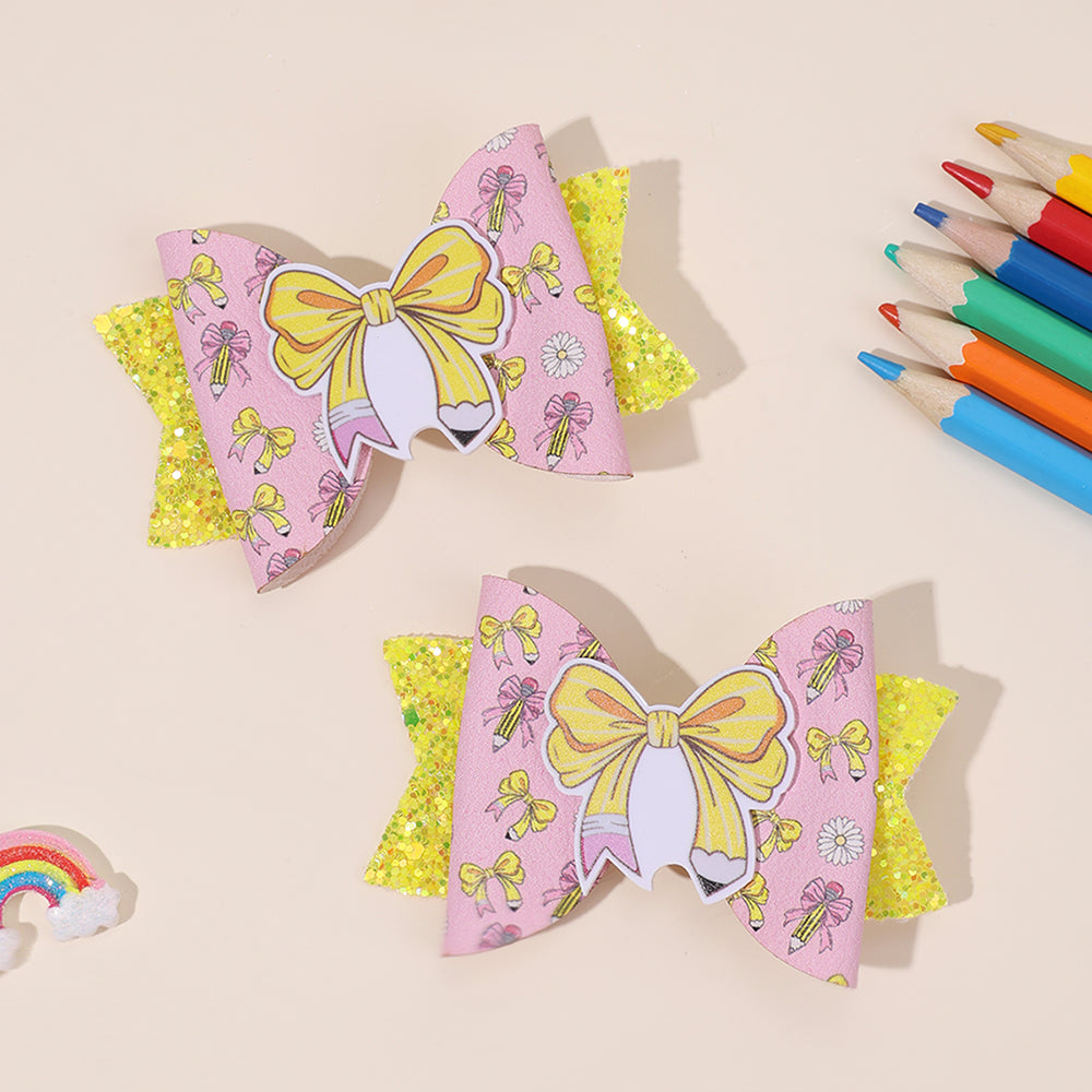 2Pcs Leather Pencil Hair Clip Sparkly Glitter Back to School Hair Pins Accessories