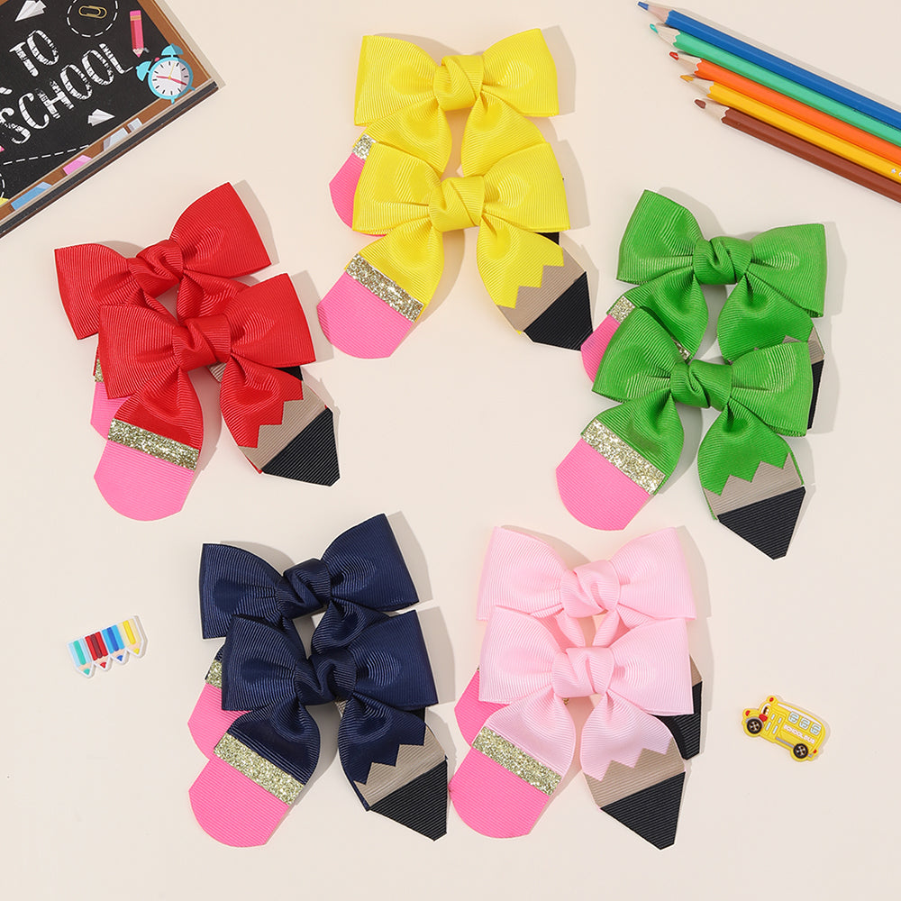 10Pcs Grosgrain Ribbon Back to School Hair Bow Clip Pencil Clip