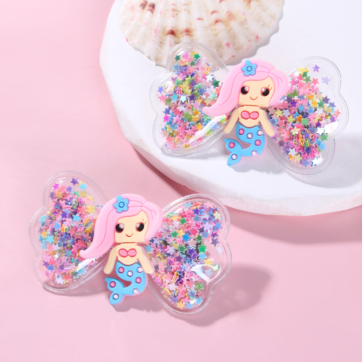 2pcs Mermaid Shaker Hair Bows Hair Clips