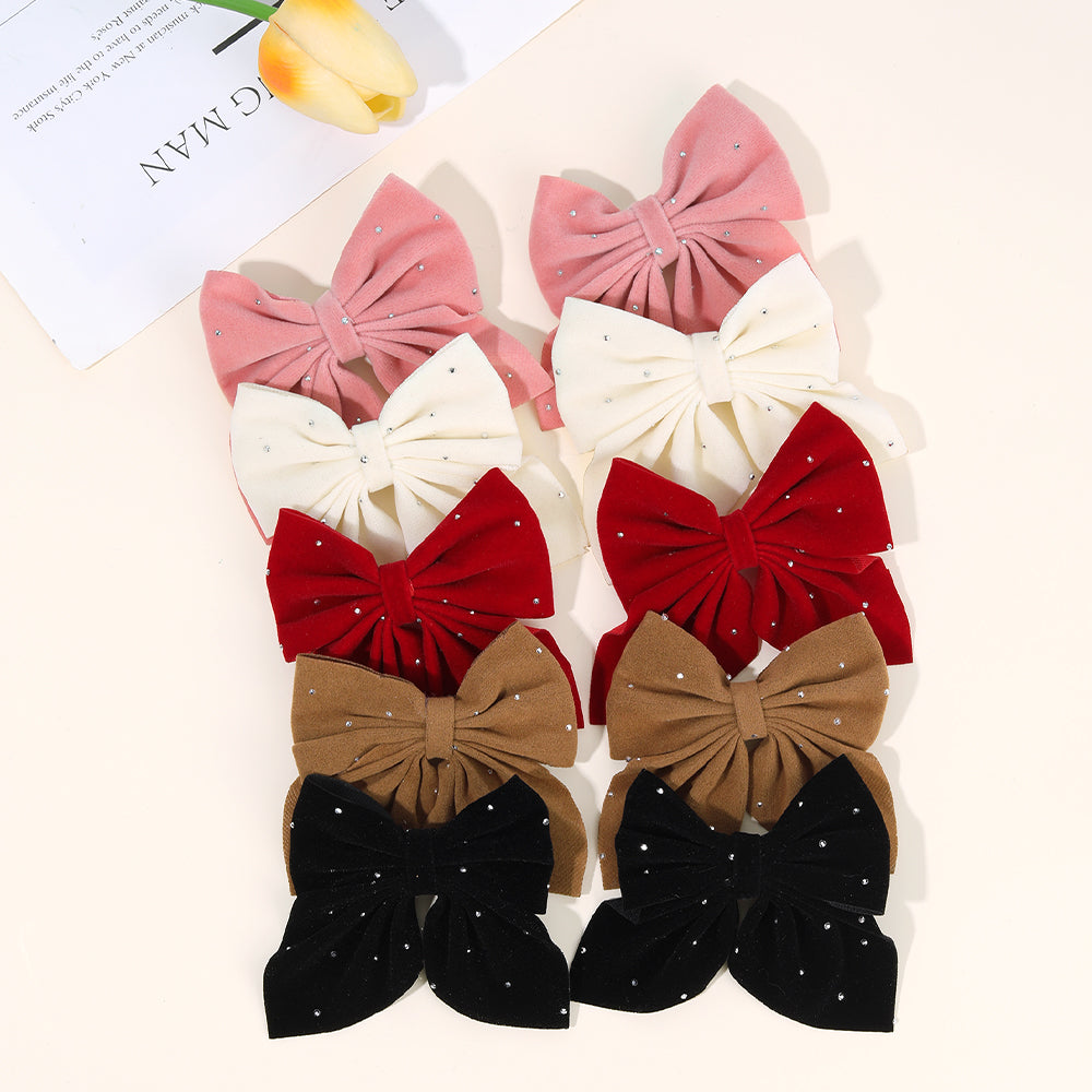10Pcs Hair Bows Clips with Rhinestone