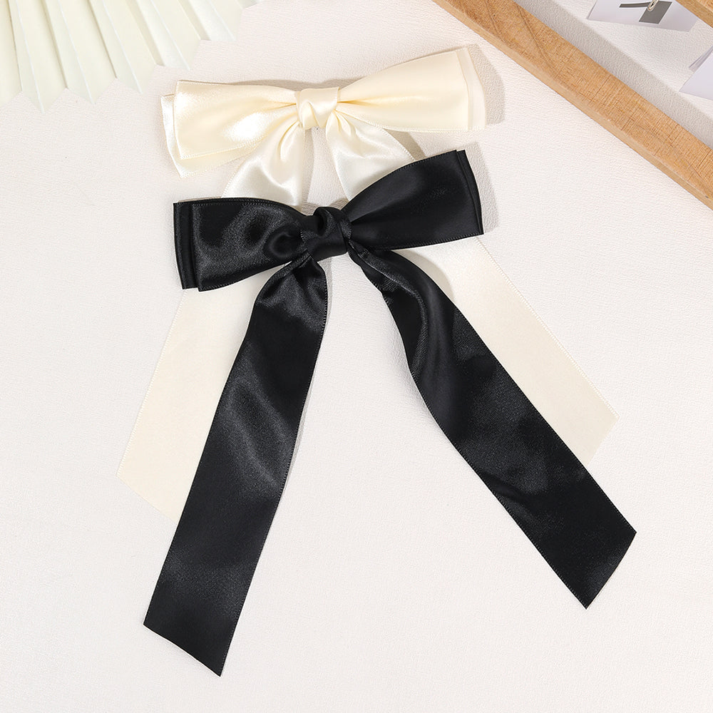 2pcs Satin Hair Bows for Girls Beige Black