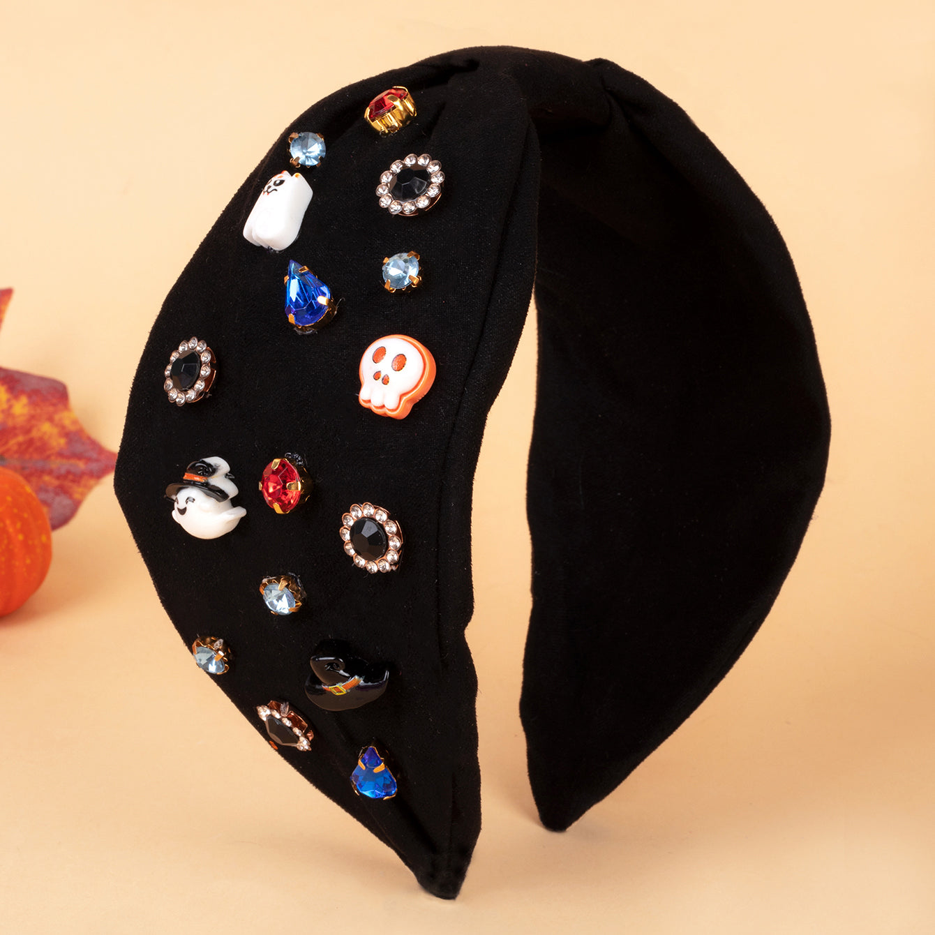 Halloween Fabric Bow Knot Headband Girls Rhinestone Halloween Hairband Women