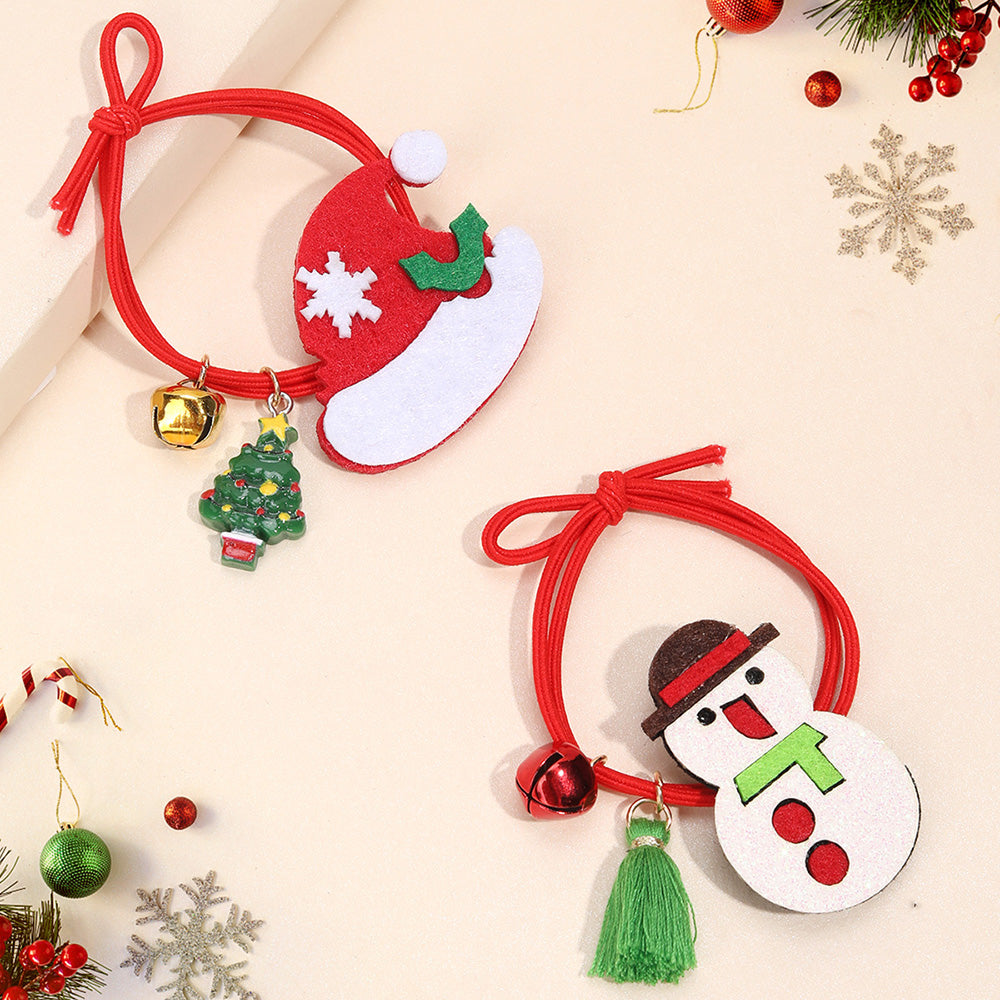 2PCS Christmas Snowman Hat Hair Ties