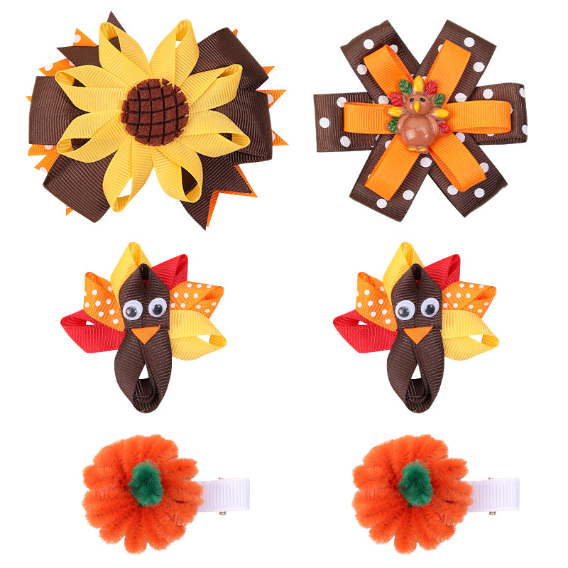 Cartoon Turkey Pumpkin Hair Bows Hair Clips