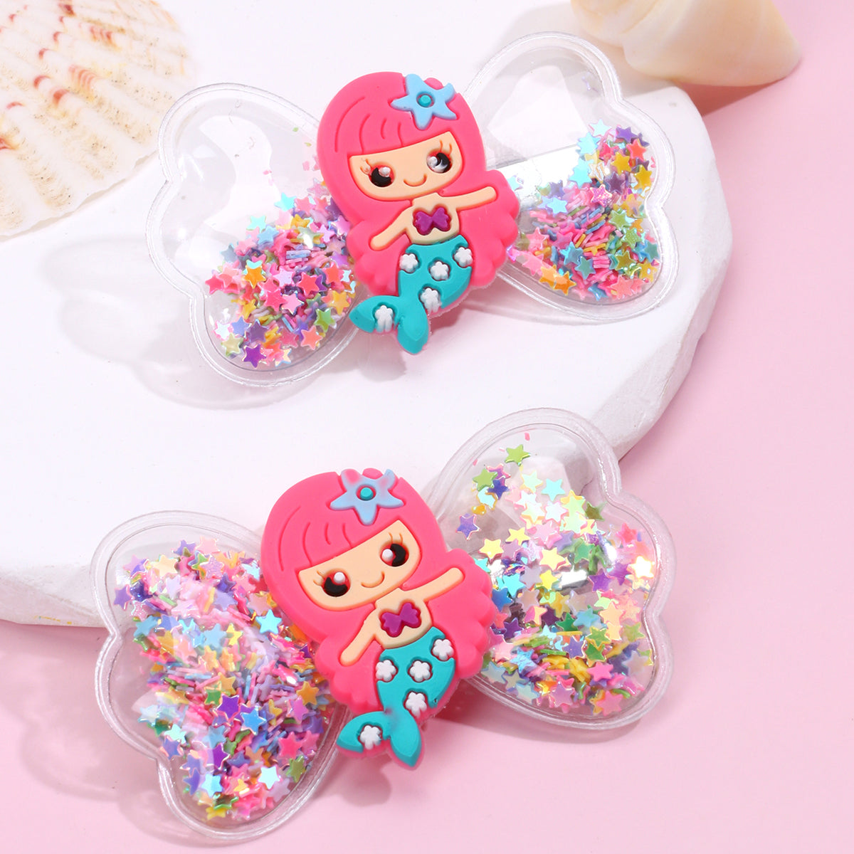 2pcs Mermaid Shaker Hair Bows Hair Clips