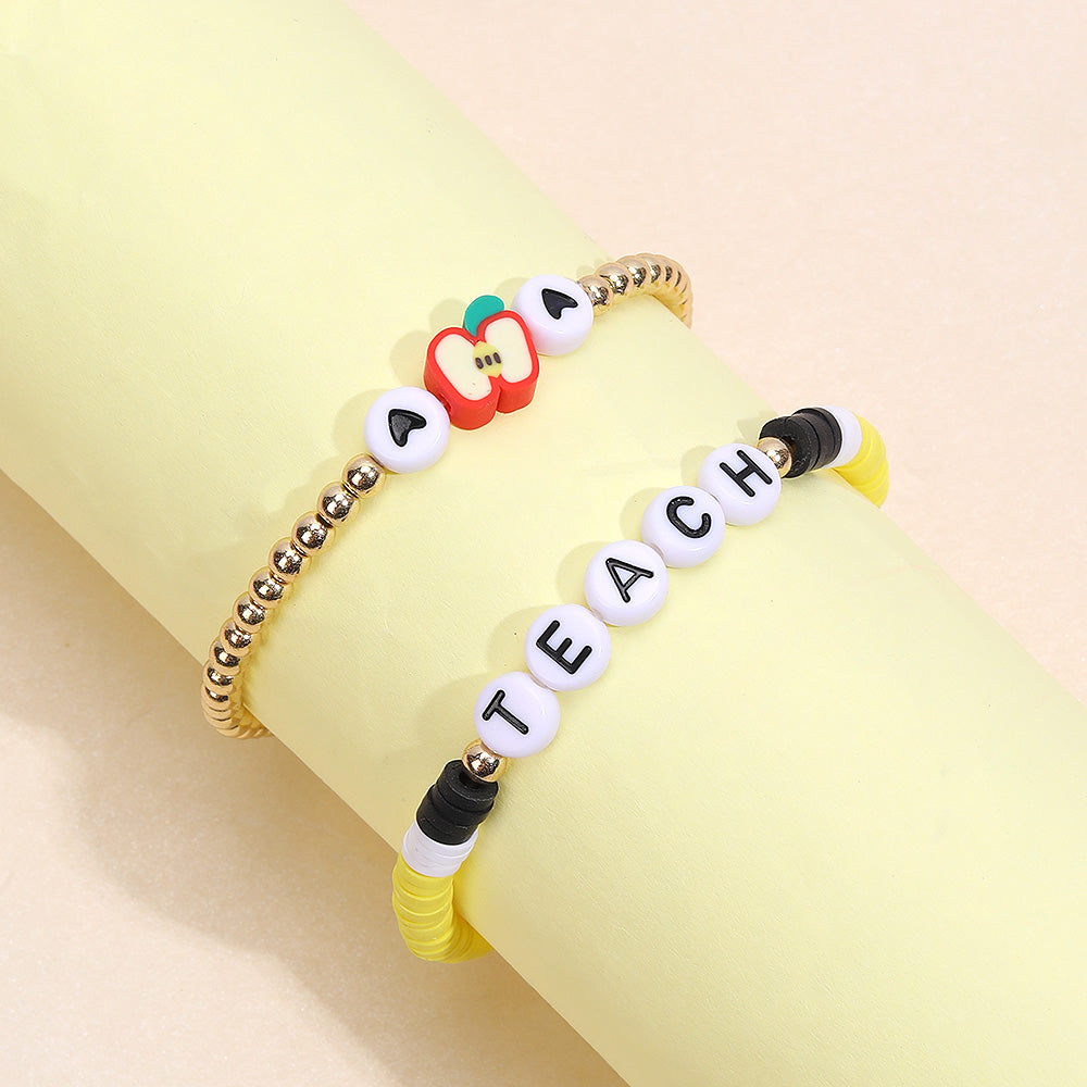 2PCS Teacher's Day Yellow Beaded Bracelets