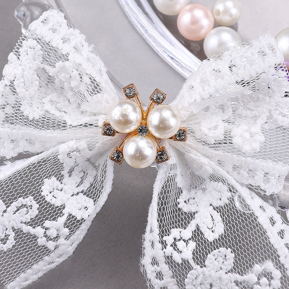 2Pcs Lace Hair Bow Clips with Pearl