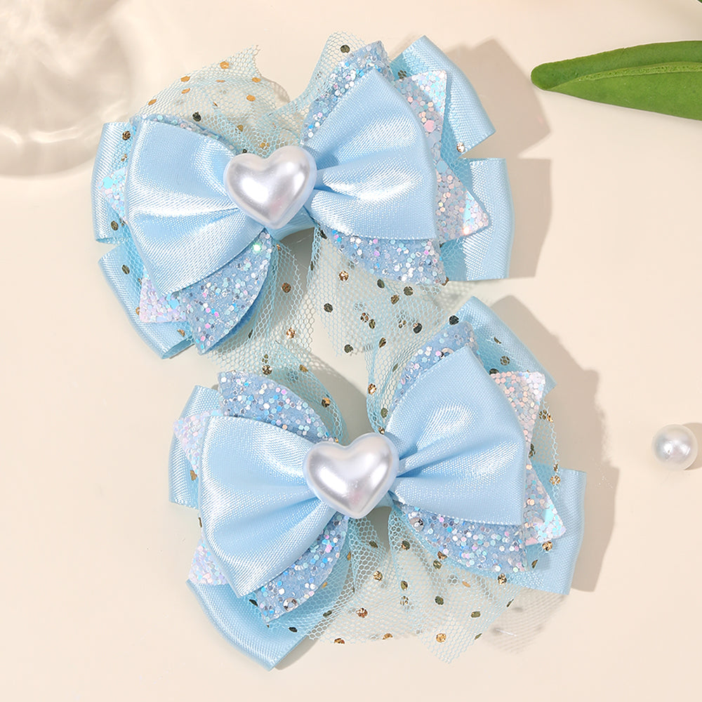 2Pcs Pastel Satin Hair Bow Clip Mesh Boutique Glitter Hair Clip Girls Baby