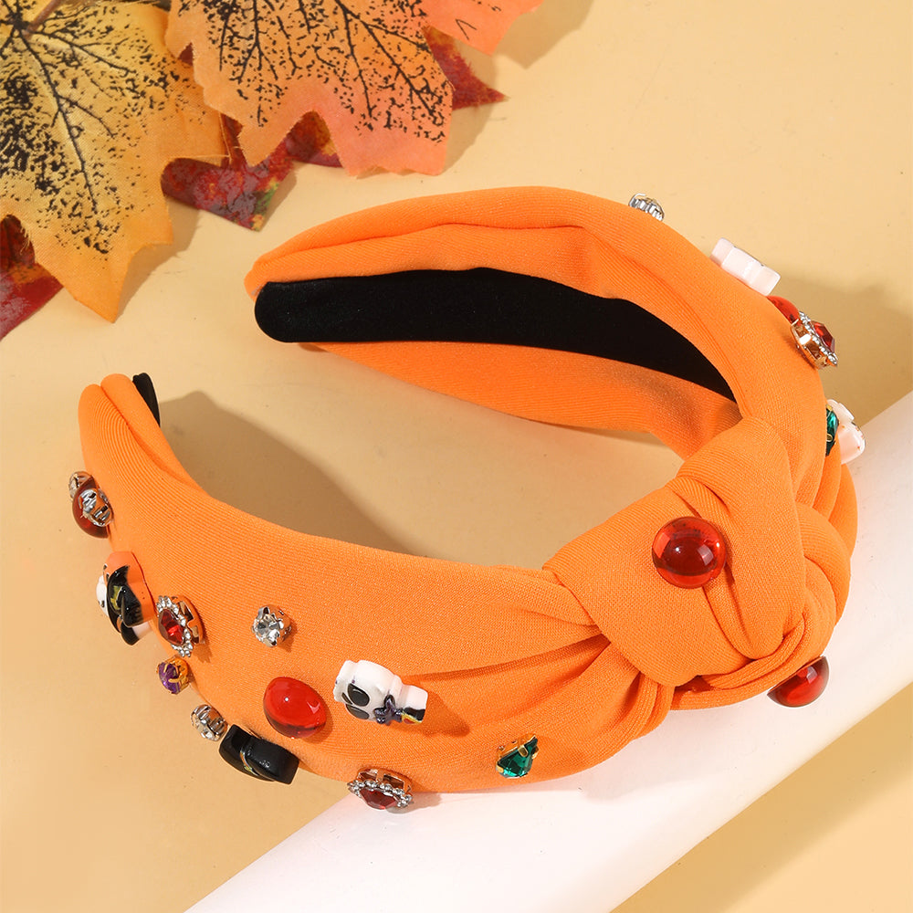Halloween Fabric Bow Knot Headband Girls Rhinestone Halloween Hairband Women