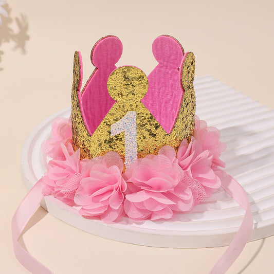 Pink Birthday Glitter Crown Party Headband Baby Infant