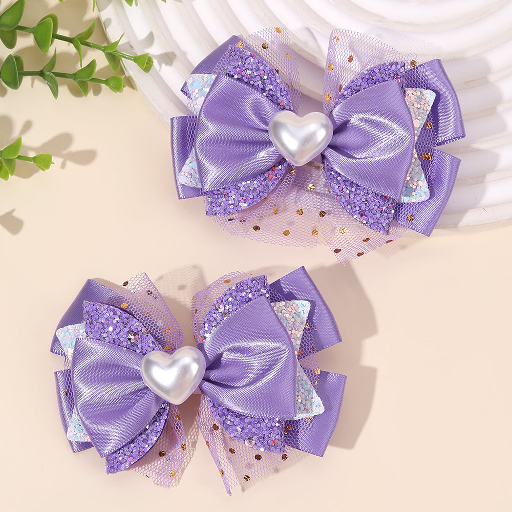 2Pcs Pastel Satin Hair Bow Clip Mesh Boutique Glitter Hair Clip Girls Baby