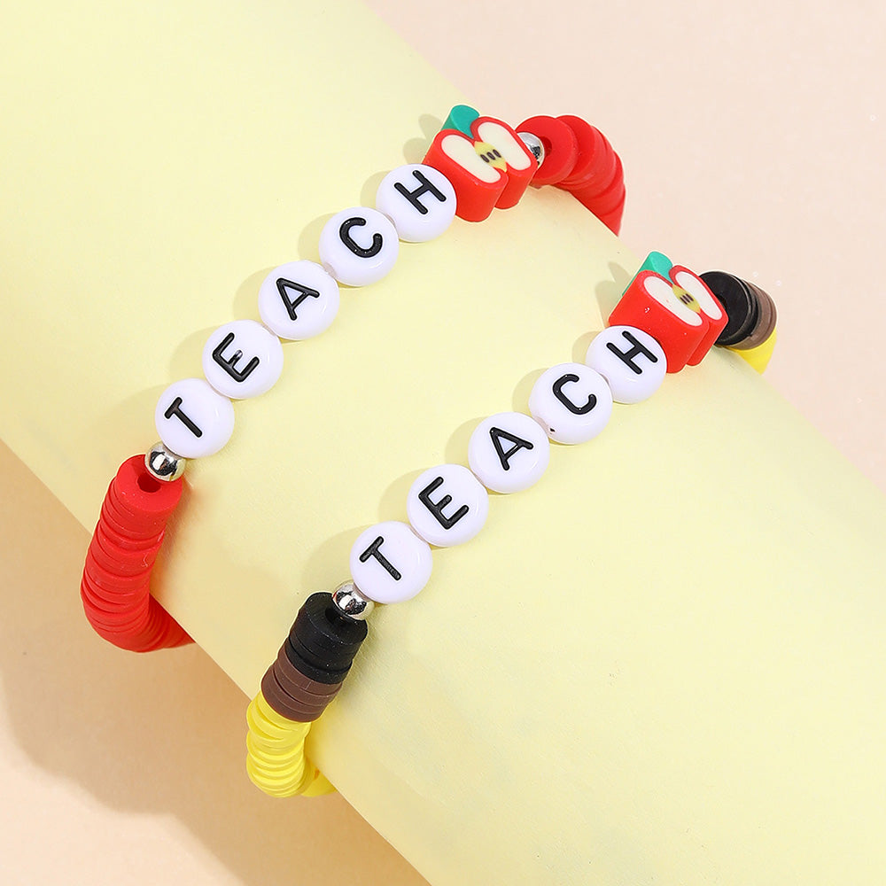2PCS Teacher's Day Clay Apple Beads Bracelets