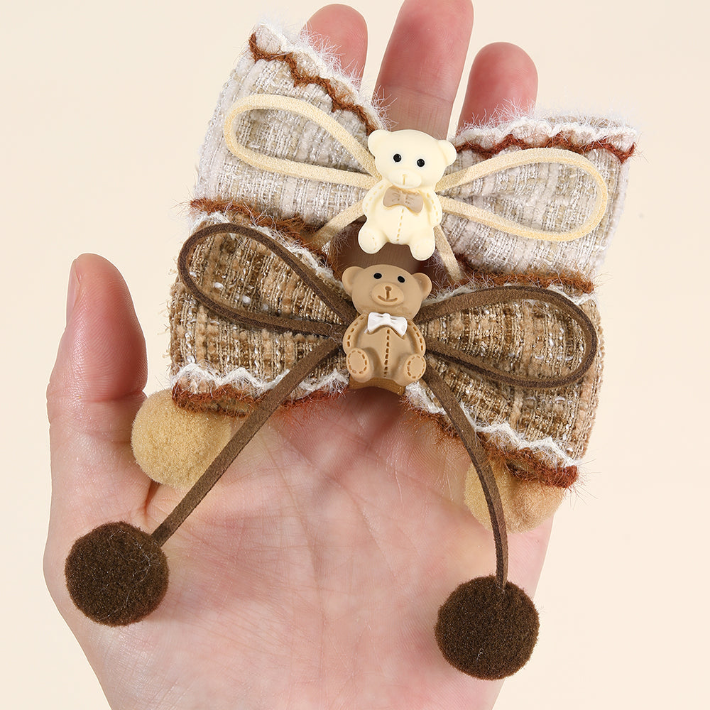 2Pcs Cartoon Bear Hair Pins Velvet Hair Bow Clip Girls