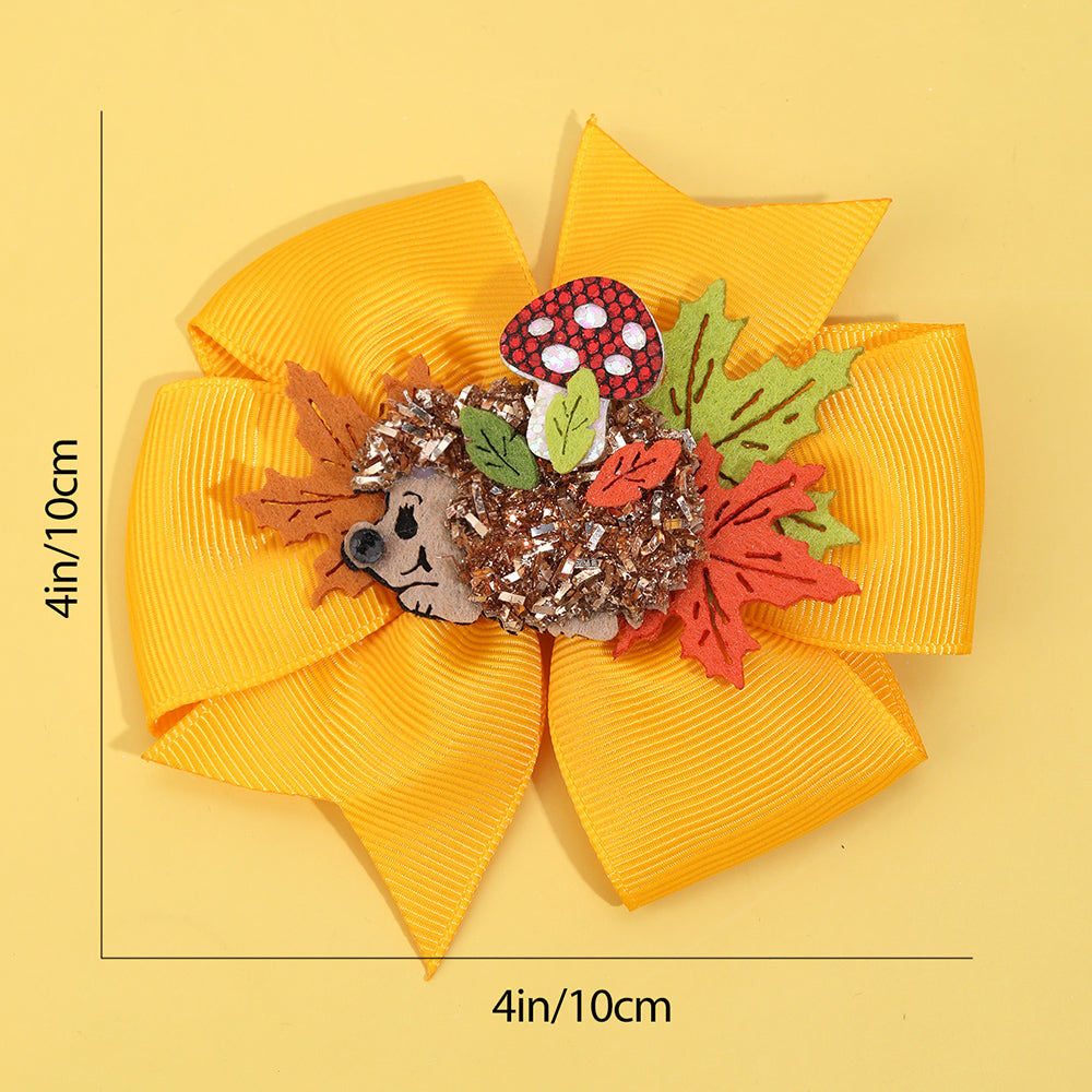 4'' Glitter Hedgehog Thanksgiving Hair Bows