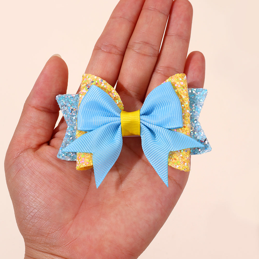 4Pcs Grosgrain Ribbon Boutique Hair Bow Clip Sparkly Glitter Pigtails Hair Clip Princess Gilrs