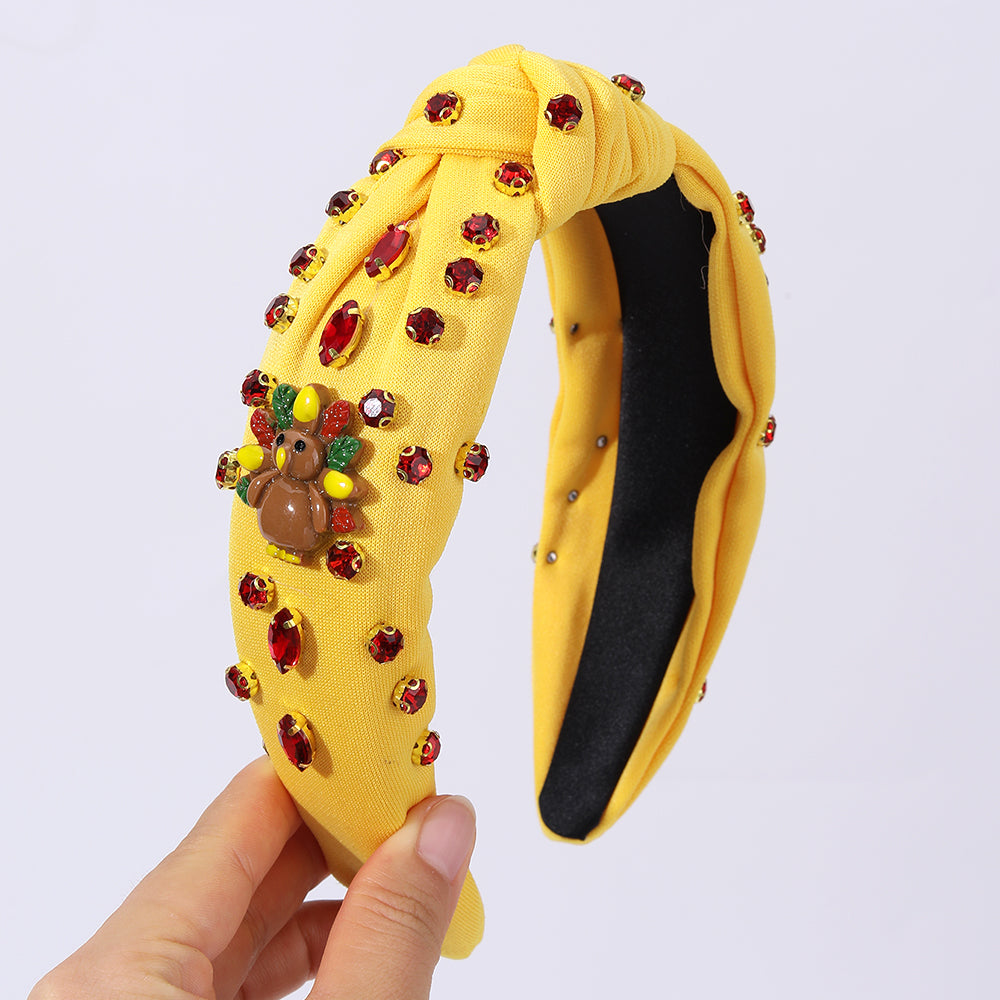 1Pcs Fabric Bow Knot Rhinestone Thanksgiving Headband