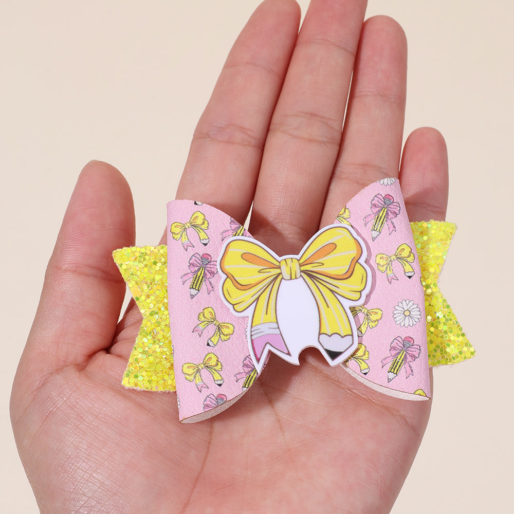 2Pcs Leather Pencil Hair Clip Sparkly Glitter Back to School Hair Pins Accessories
