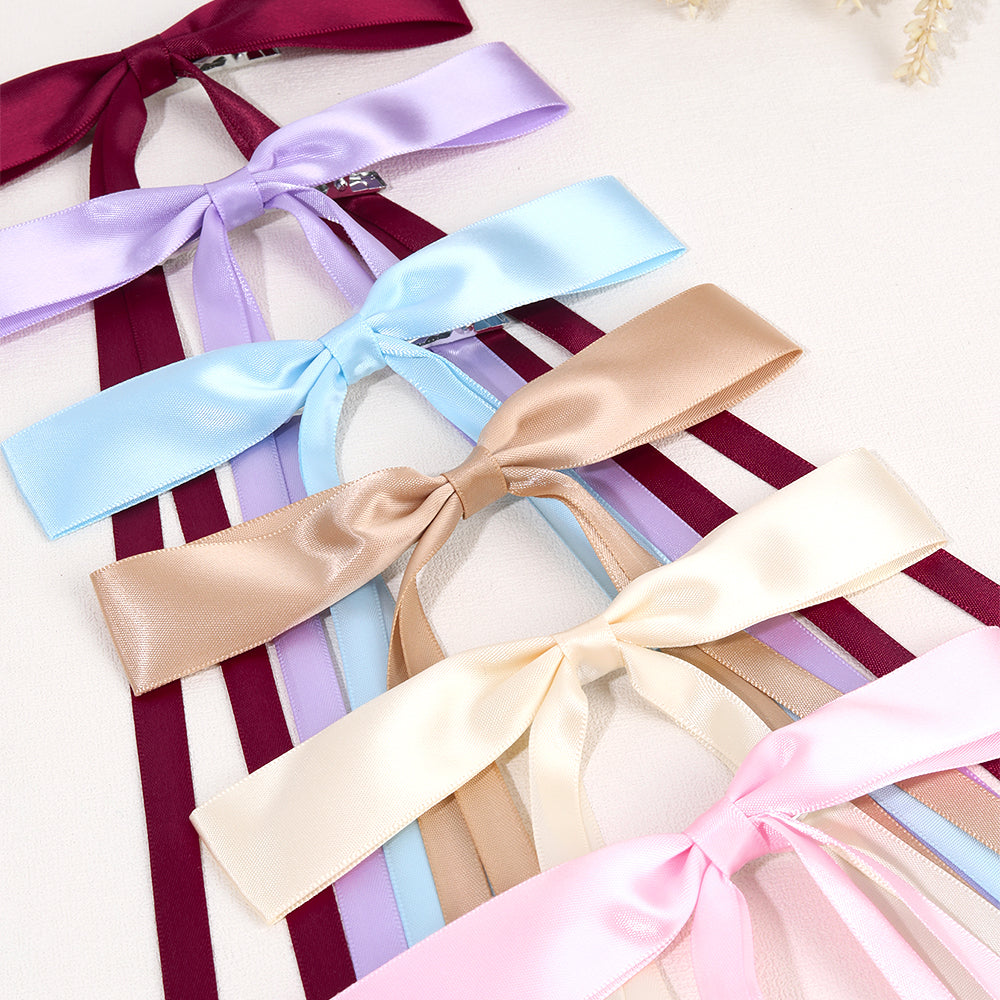 6pcs Satin Hair Bow With Long Tail