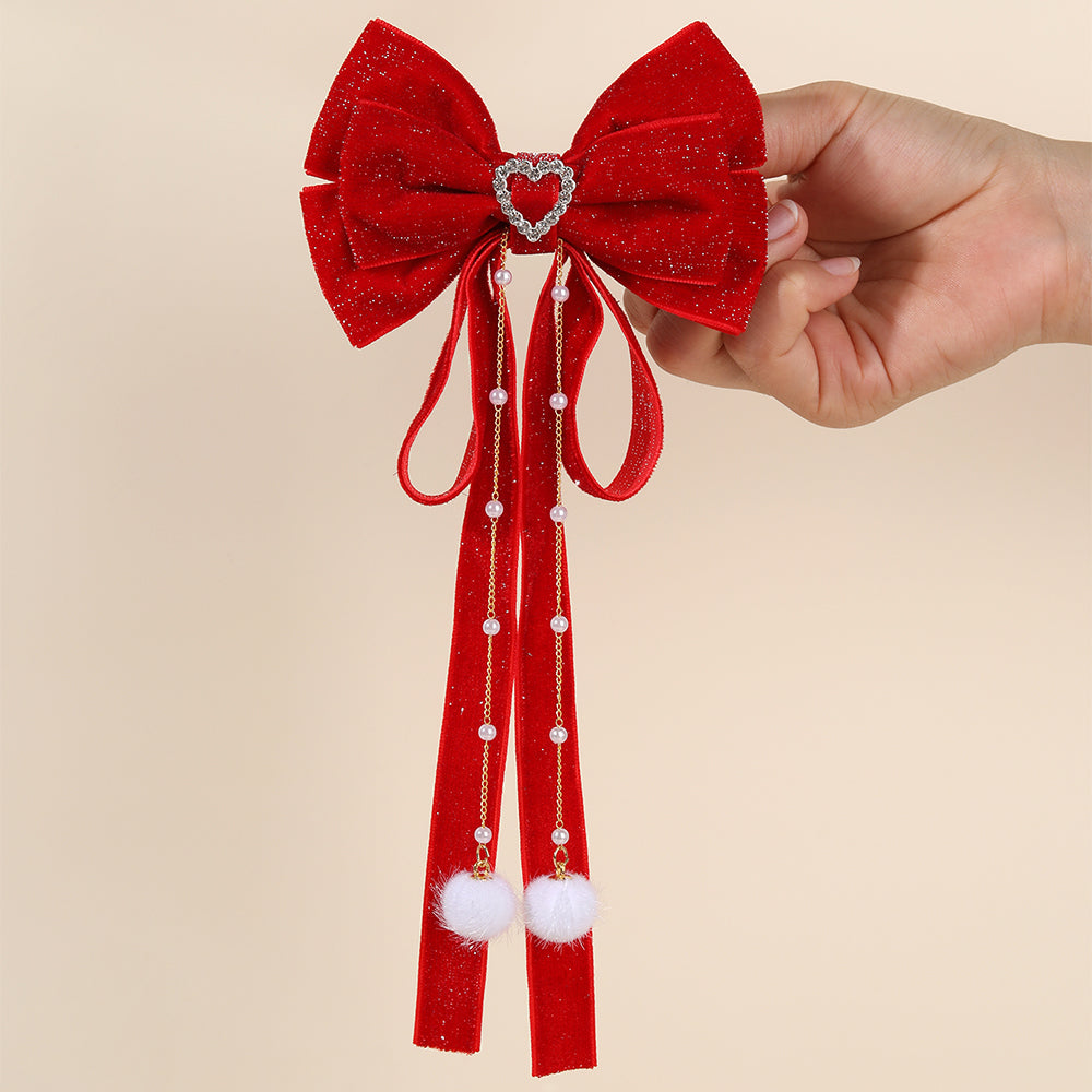 Larger Winter Velvet Hair Bow Clip Girls Christmas Hair Accessories