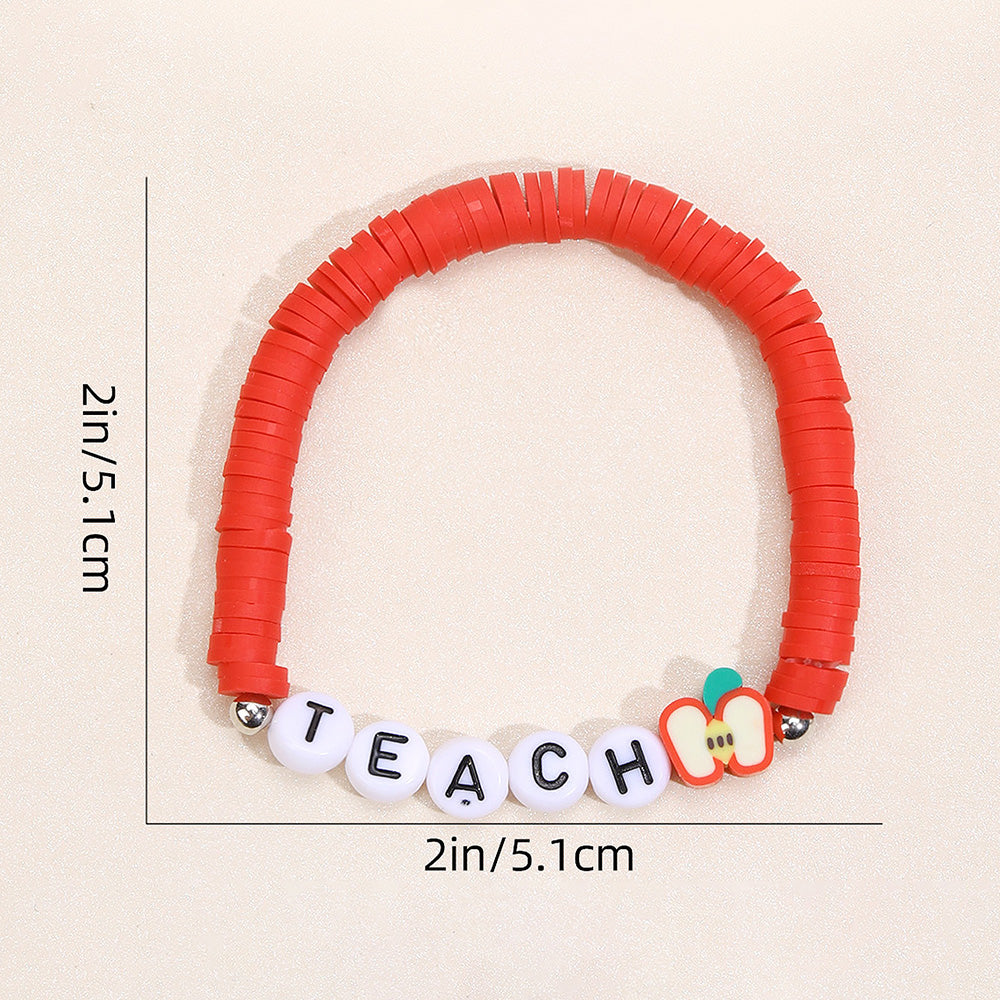 2PCS Teacher's Day Clay Apple Beads Bracelets
