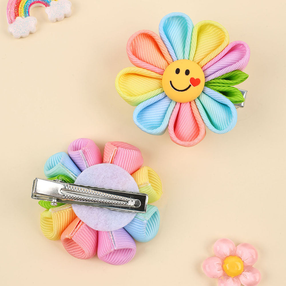 2Pcs Rainbow Hair Bow Clips Sumflower