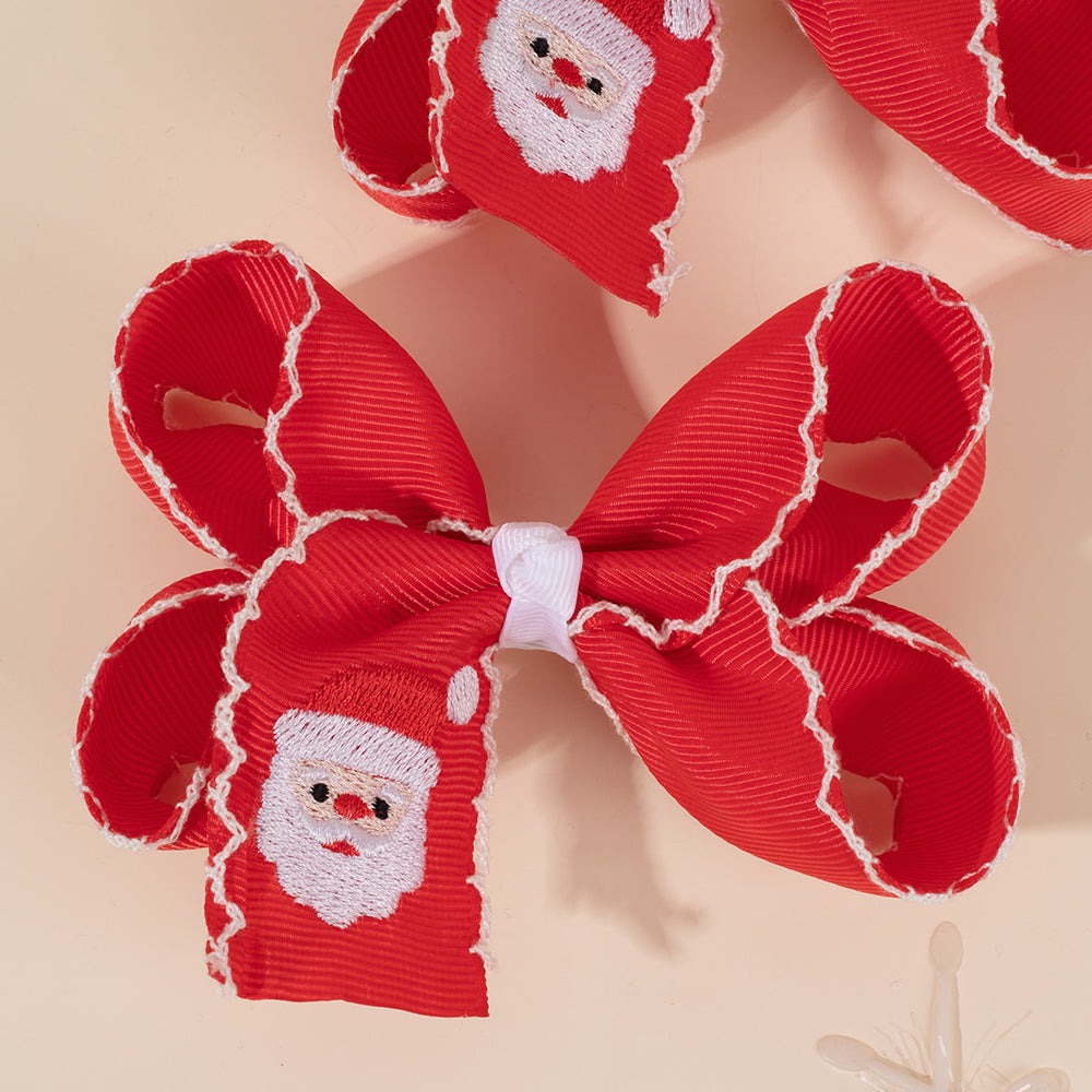 2Pcs Christmas Embroidery Hair Bow Clips