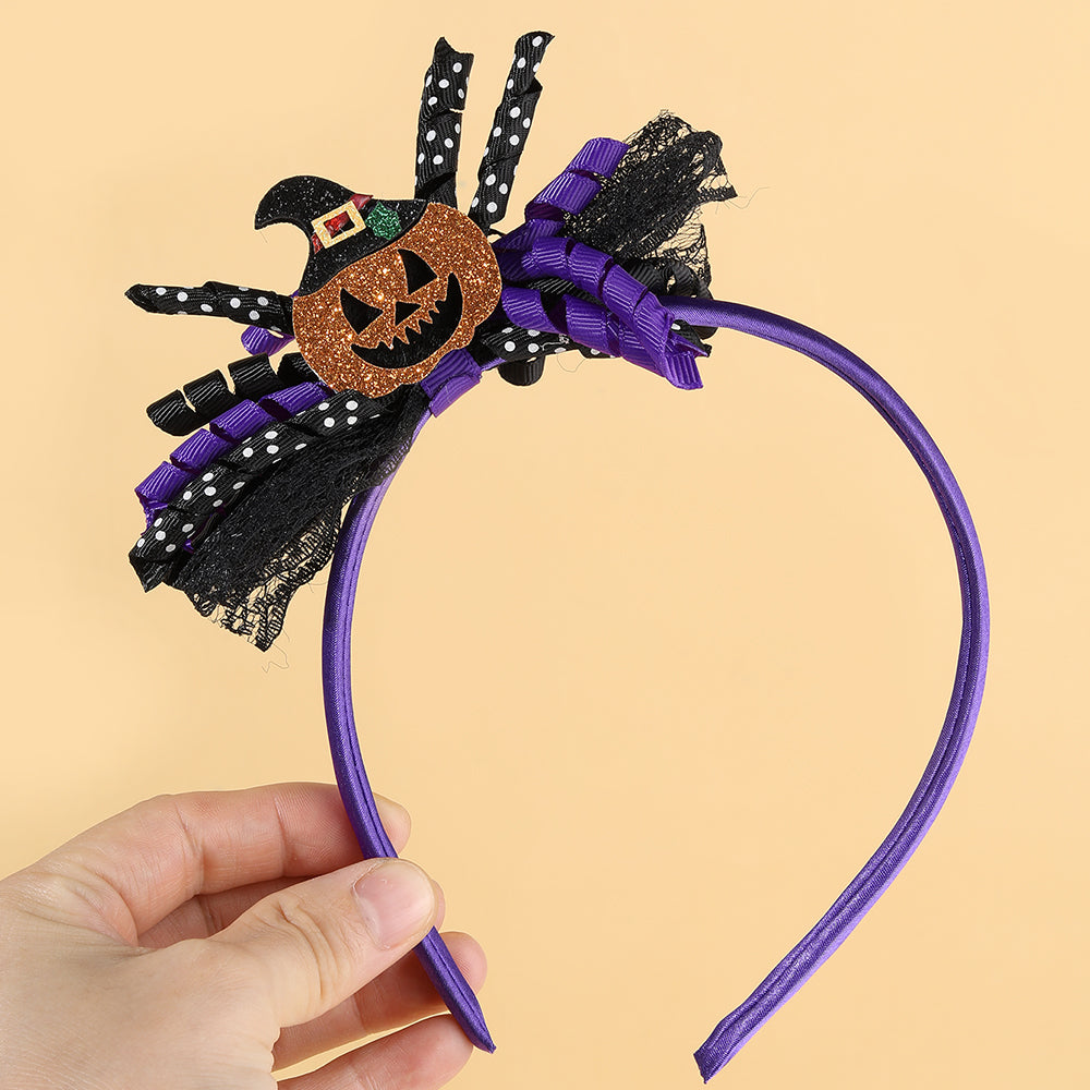 Kid Halloween Bow Knot Hairband Cartoon Glitter Ghost Halloween Crown Headband