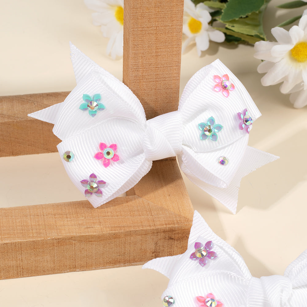 CN 2Pcs Grosgrain Ribbon Hair Bow Clip Sparkly Rhinestone Hair Clip
