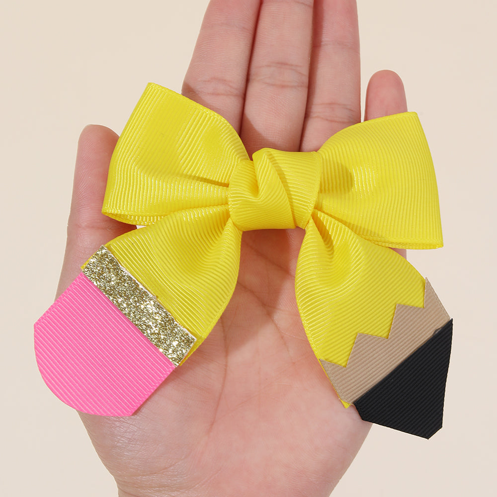10Pcs Grosgrain Ribbon Back to School Hair Bow Clip Pencil Clip