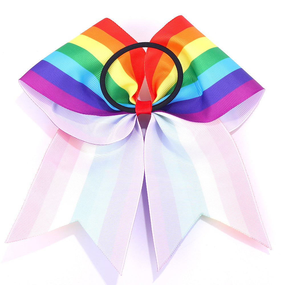12pcs Rainbow Cheer Bows With Ponytail Holder