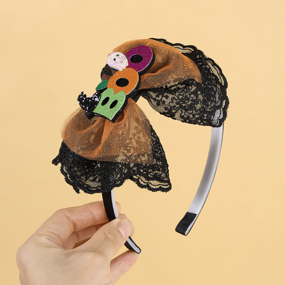 Kid Halloween Bow Knot Hairband Cartoon Glitter Ghost Halloween Crown Headband
