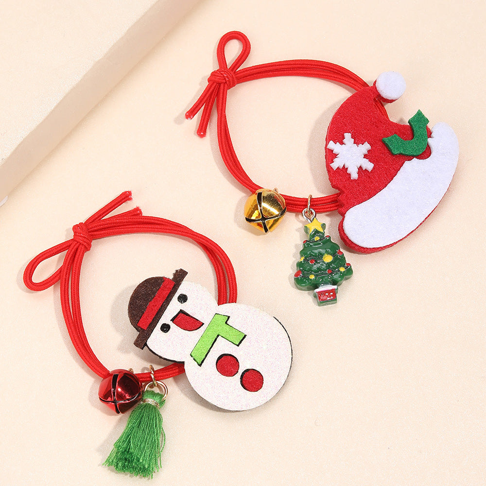 2PCS Christmas Snowman Hat Hair Ties