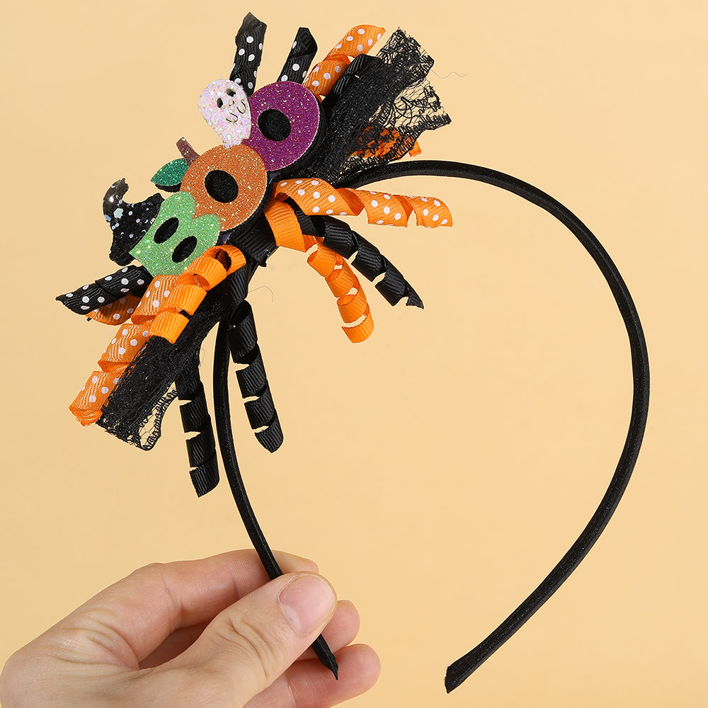 Kid Halloween Bow Knot Hairband Cartoon Glitter Ghost Halloween Crown Headband