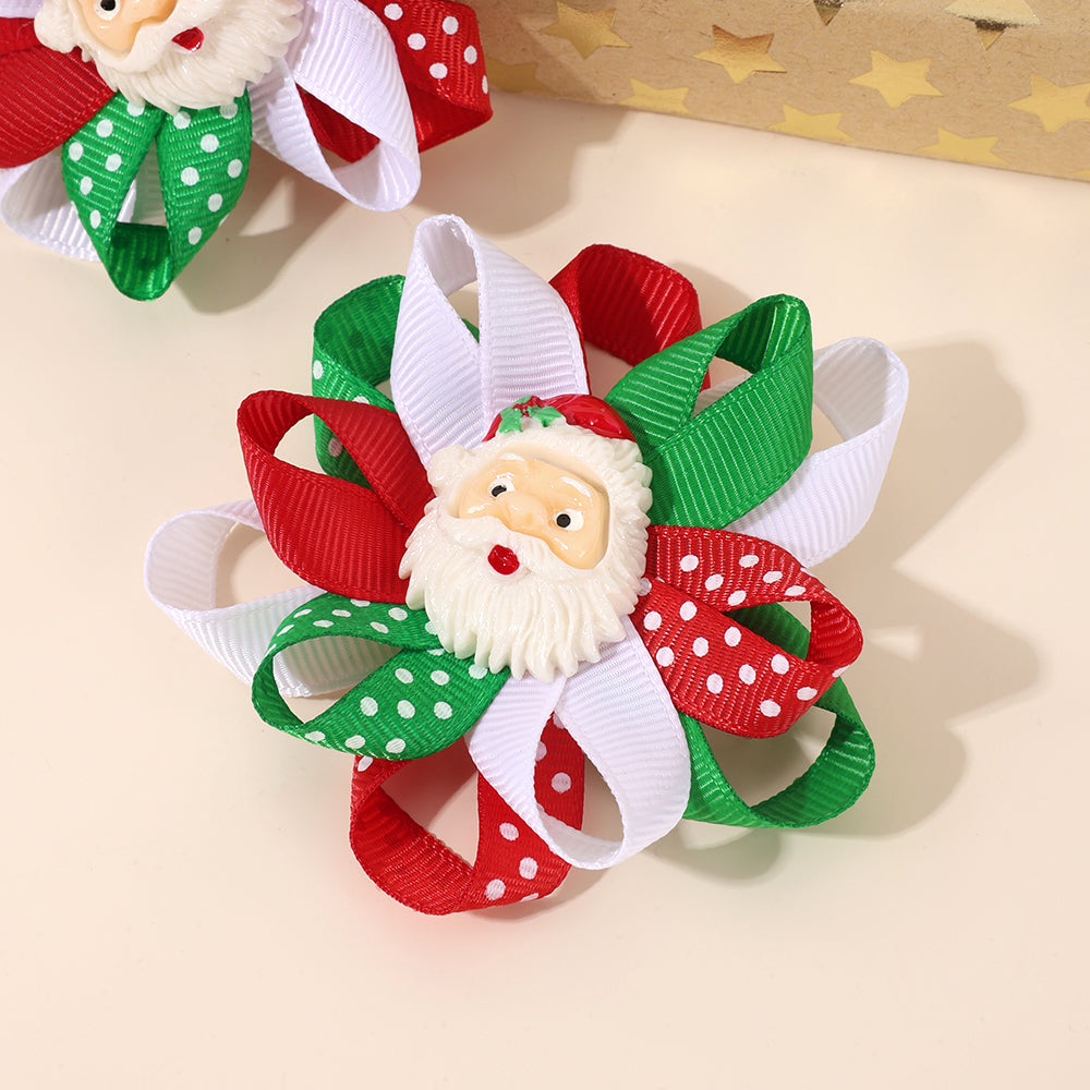 2Pcs Layered Christmas Santa Claus Hair Bow Clips