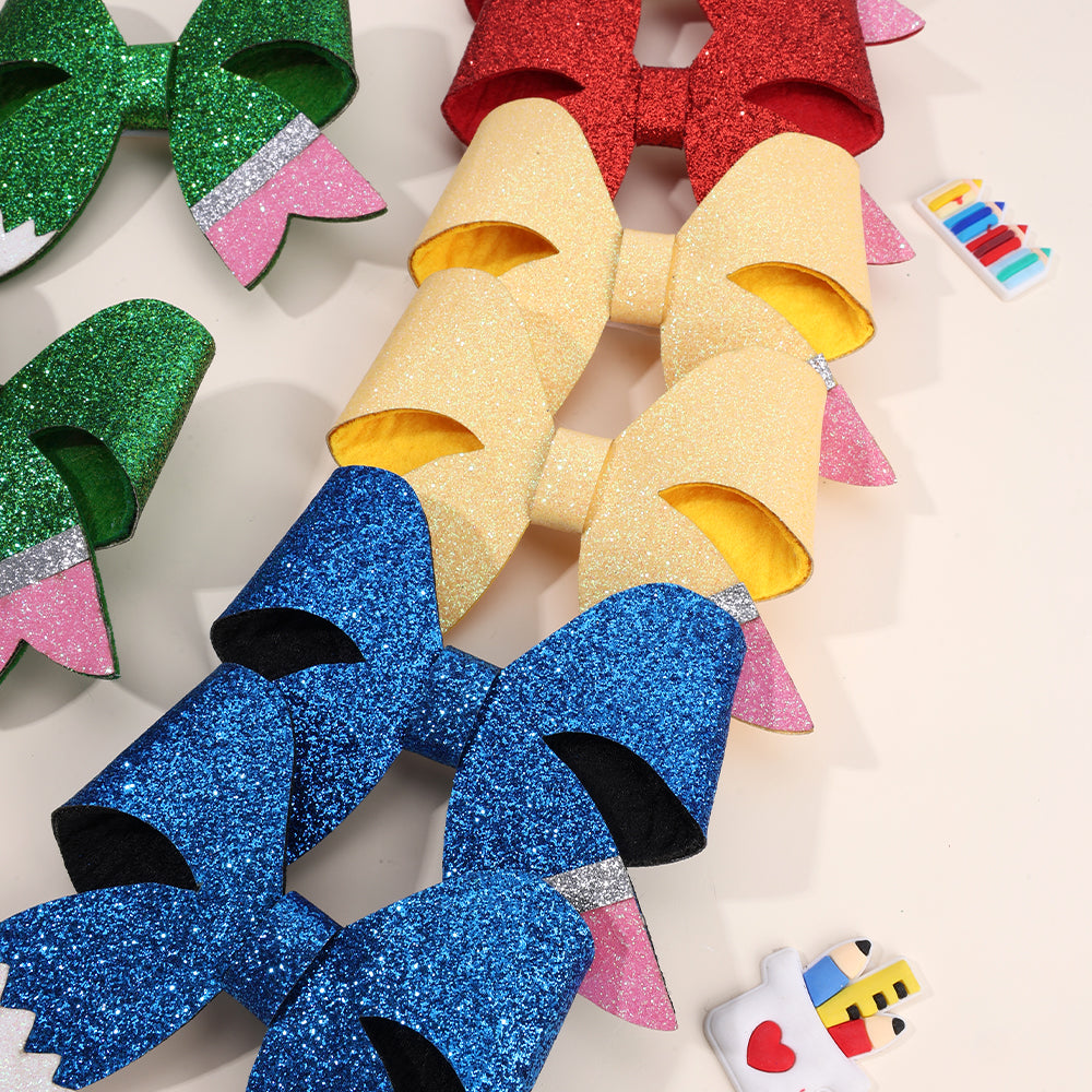 2Pcs Sparkly Glitter Pencil Hair Pins Back to School Hair Clip Girls