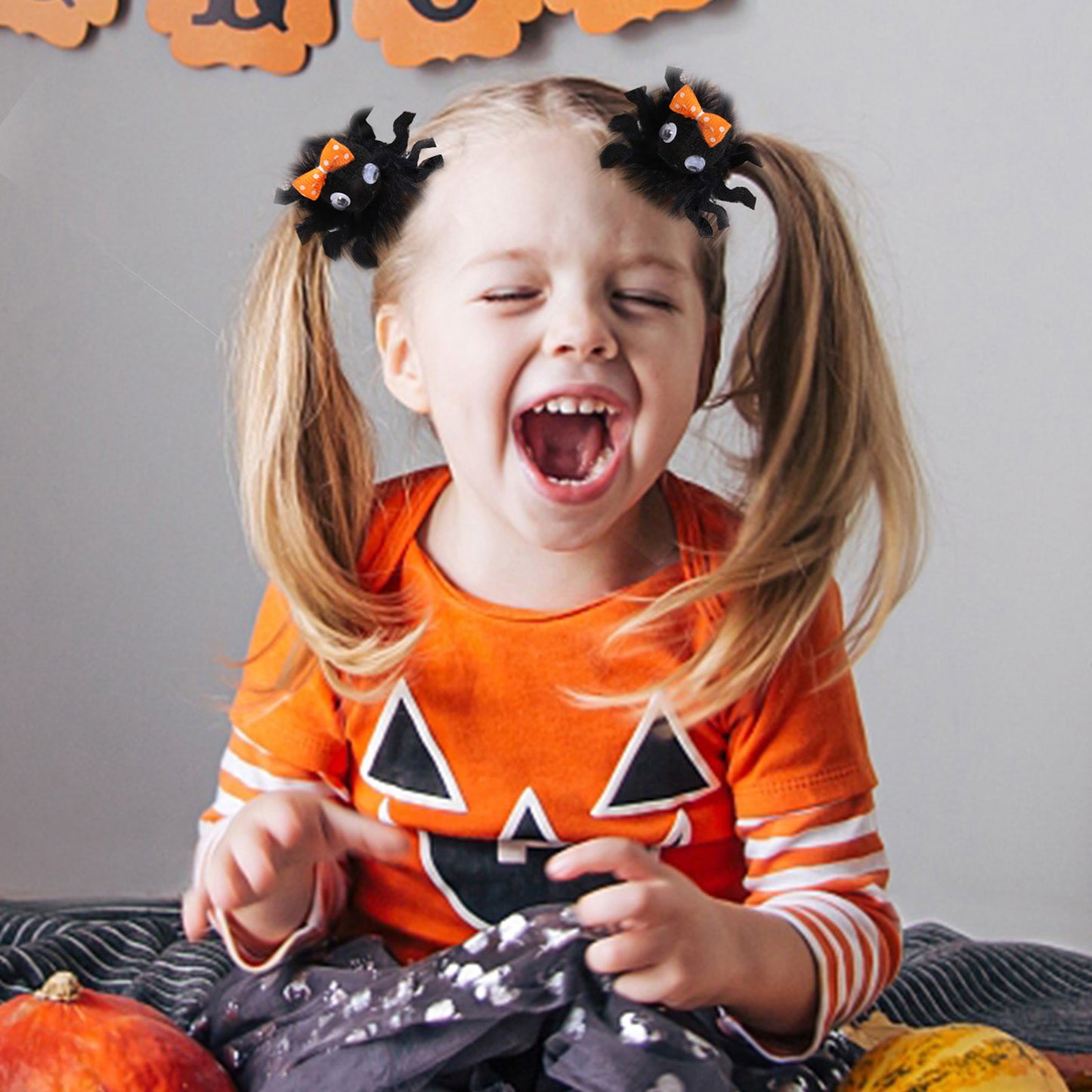 2PCS Halloween Stuffed Spider Hair Clips